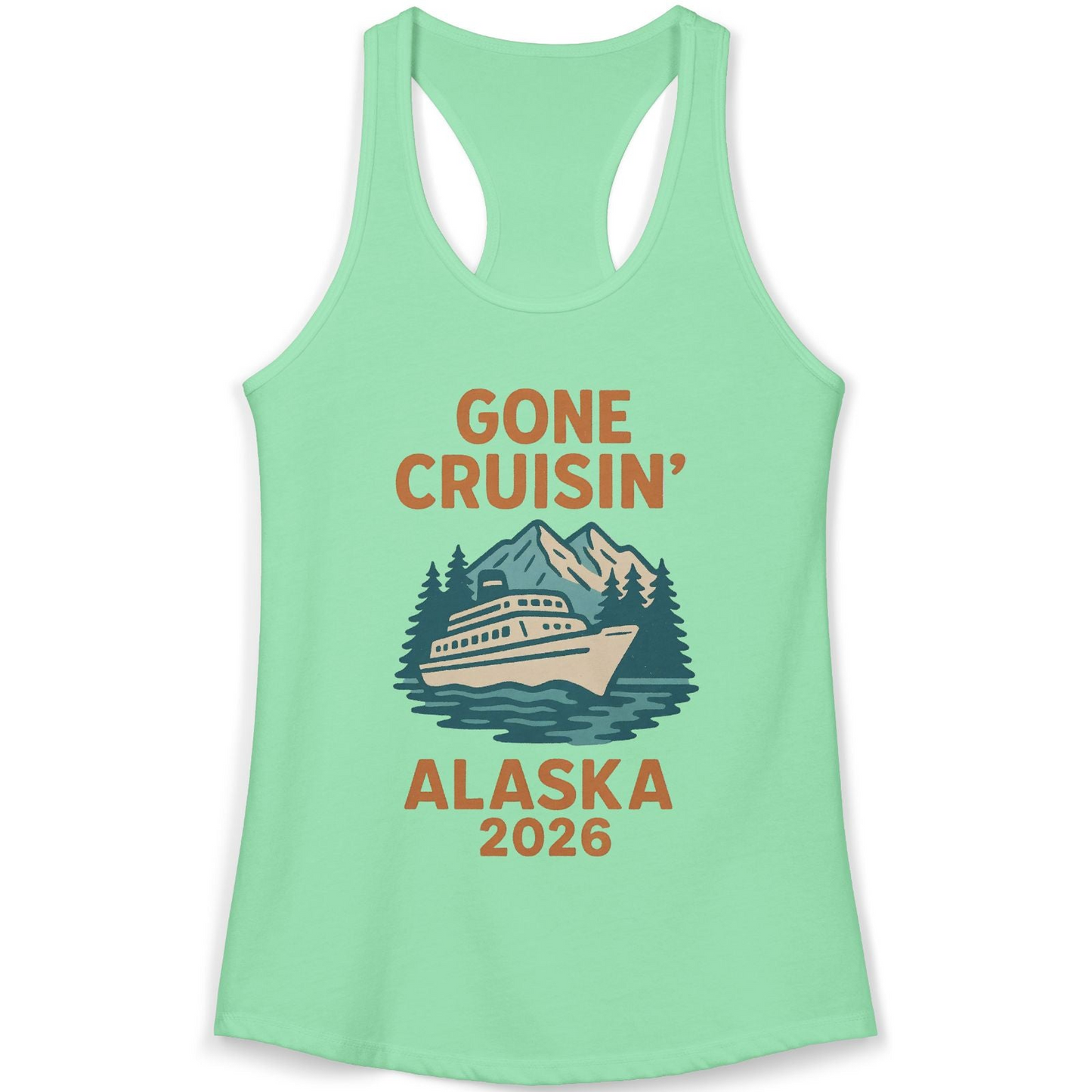 Gone Cruisin Alaska 2026 Retro Cruise Ship Nature Scenery Shirt — Ladies Tank Ladies Tank Top – Solid Mint – Alaska Cruise Shirts