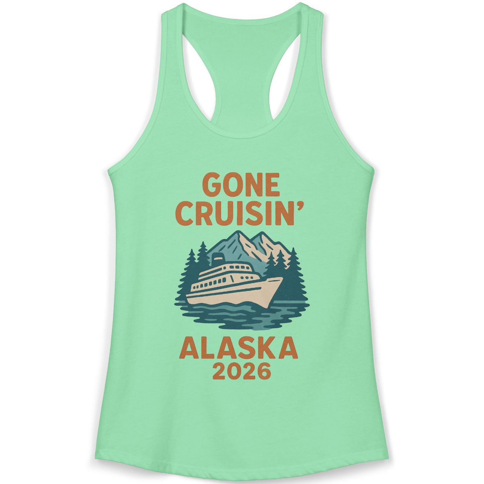 Gone Cruisin Alaska 2026 Retro Cruise Ship Nature Scenery Shirt — Ladies Tank Ladies Tank Top – Solid Mint – Alaska Cruise Shirts