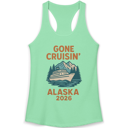 Gone Cruisin Alaska 2026 Retro Cruise Ship Nature Scenery Shirt — Ladies Tank Ladies Tank Top – Solid Mint – Alaska Cruise Shirts