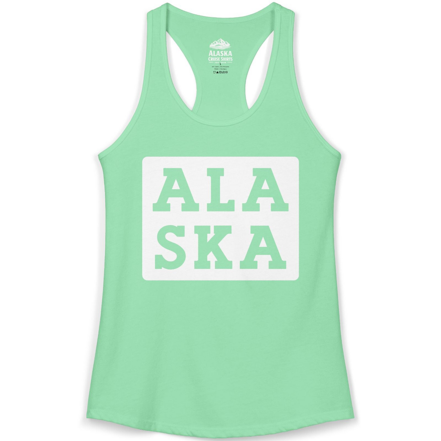 Bold Alaska Block Text Shirt Ladies Tank Top – Solid Mint – Alaska Cruise Shirts