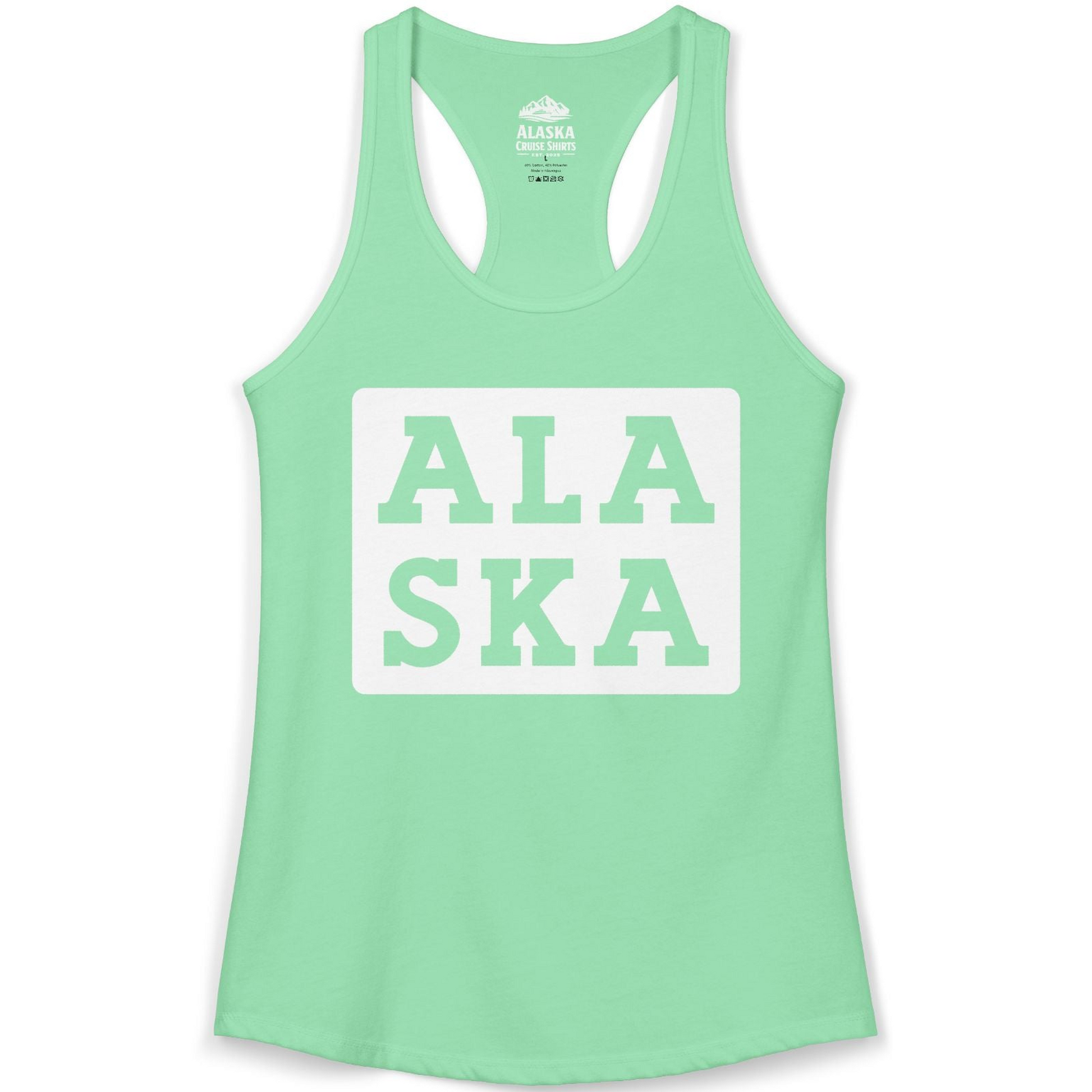 Bold Alaska Block Text Shirt Ladies Tank Top – Solid Mint – Alaska Cruise Shirts
