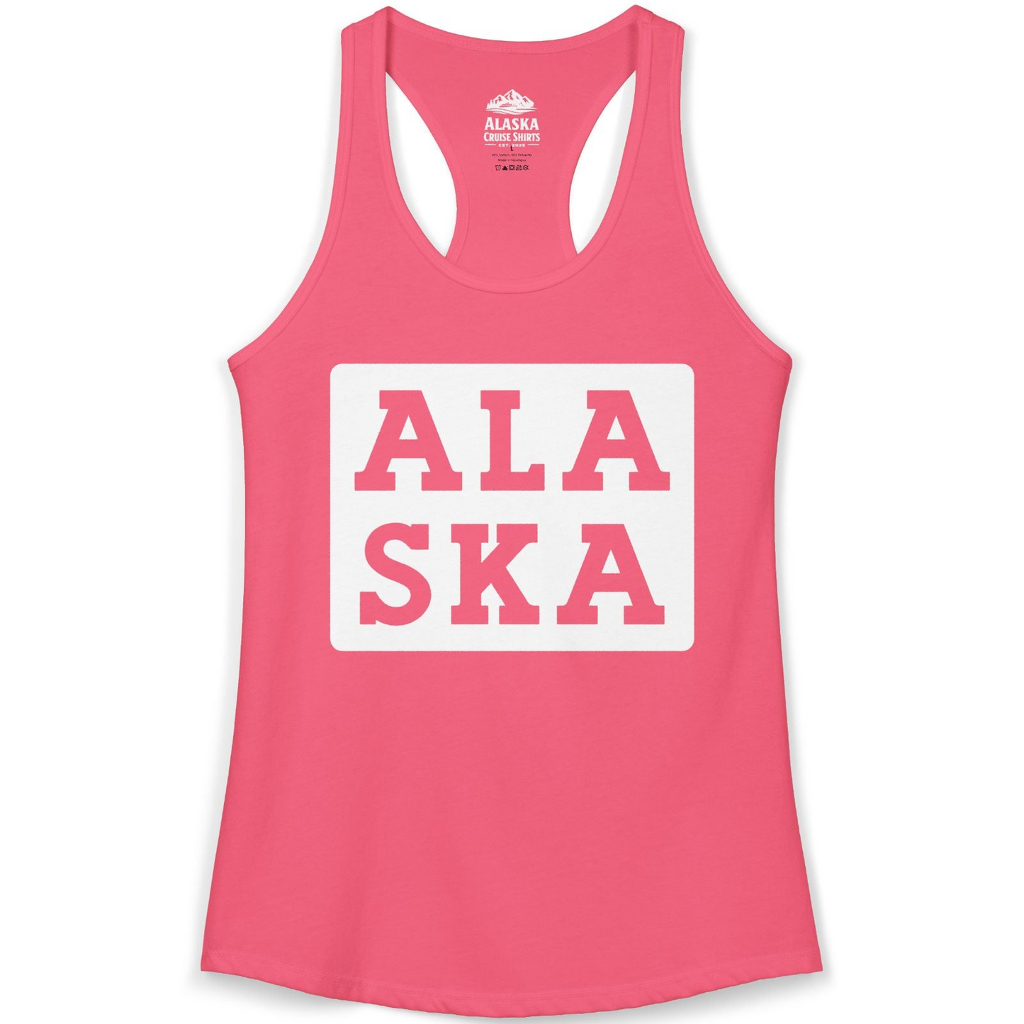 Bold Alaska Block Text Shirt Ladies Tank Top – Hot Pink – Alaska Cruise Shirts