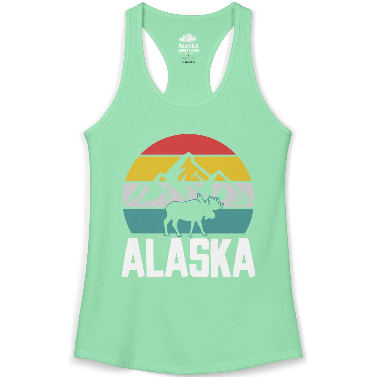 Retro Alaska Moose Silhouette Shirt Ladies Tank Top – Solid Mint – Alaska Cruise Shirts