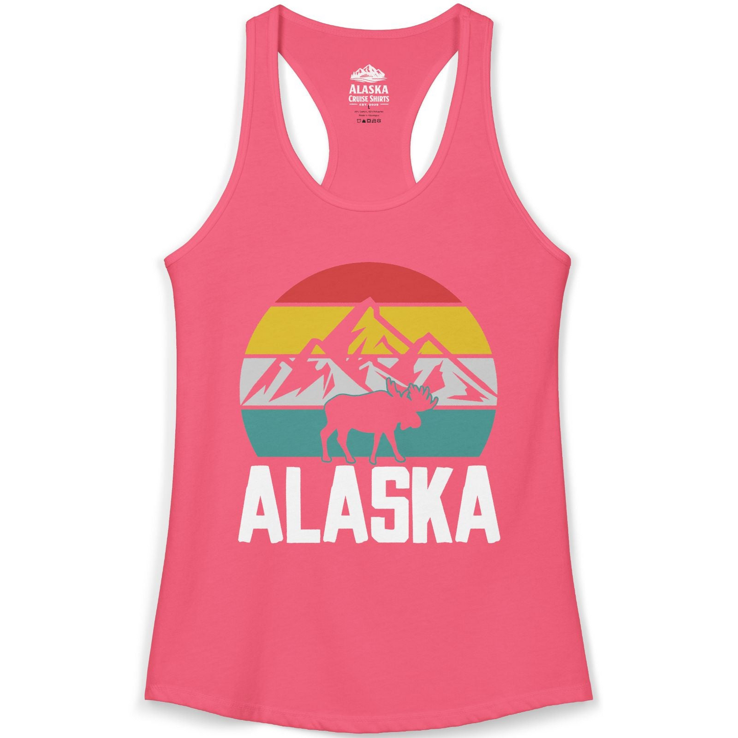 Retro Alaska Moose Silhouette Shirt Ladies Tank Top – Hot Pink – Alaska Cruise Shirts
