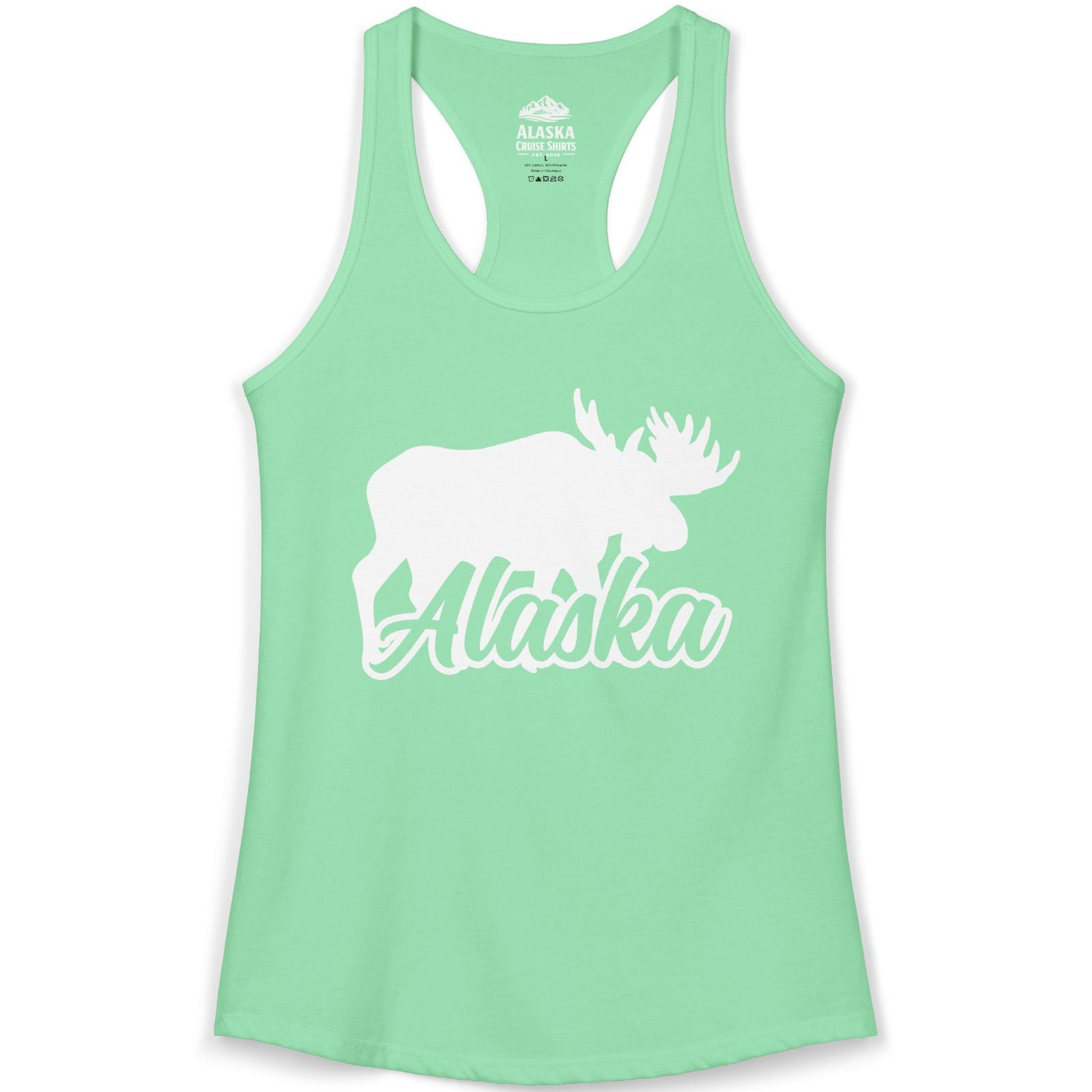 Alaska Moose Wildlife Silhouette Shirt Ladies Tank Top – Solid Mint – Alaska Cruise Shirts