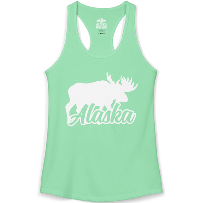 Alaska Moose Wildlife Silhouette Shirt Ladies Tank Top – Solid Mint – Alaska Cruise Shirts