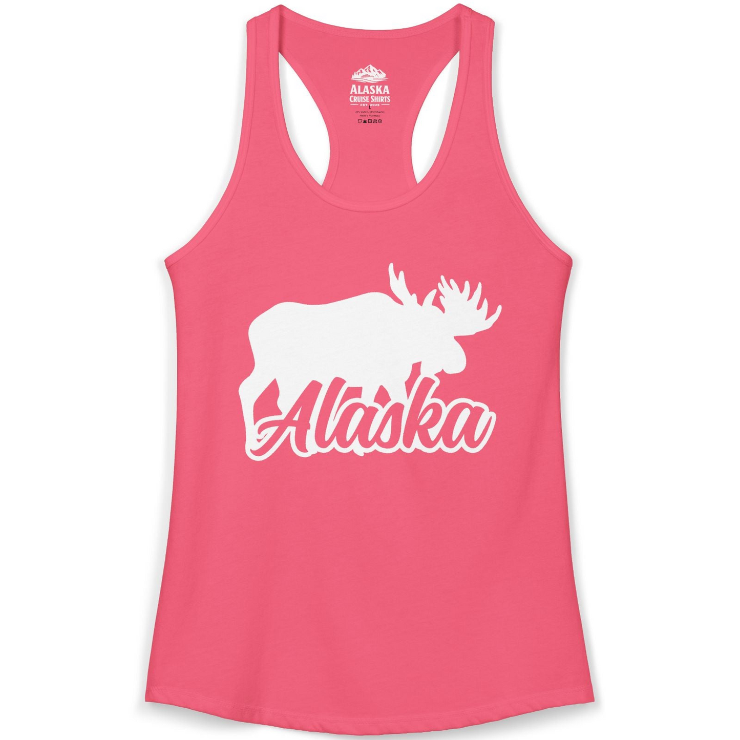 Alaska Moose Wildlife Silhouette Shirt Ladies Tank Top – Hot Pink – Alaska Cruise Shirts