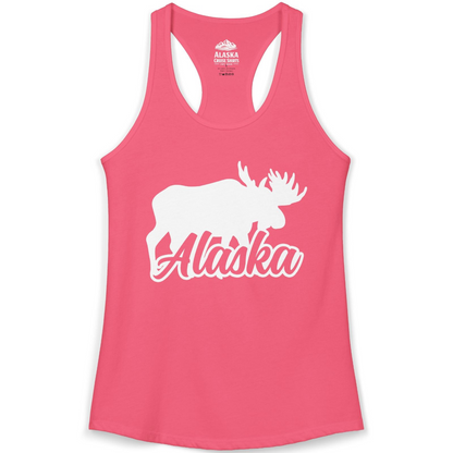 Alaska Moose Wildlife Silhouette Shirt Ladies Tank Top – Hot Pink – Alaska Cruise Shirts