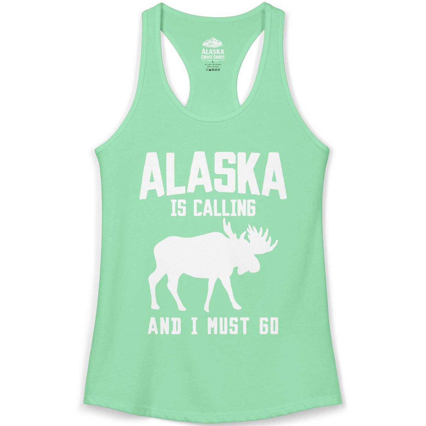 Alaska Is Calling Moose Silhouette Shirt Ladies Tank Top – Solid Mint – Alaska Cruise Shirts