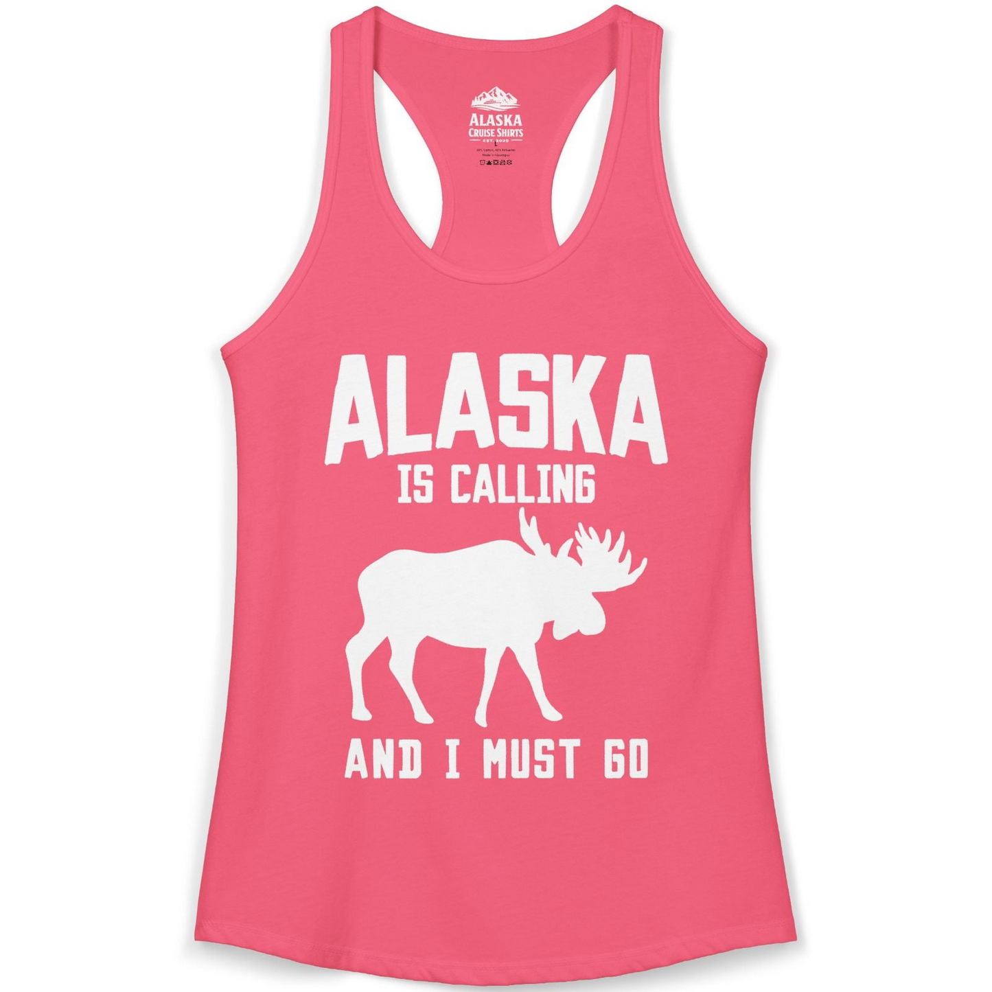 Alaska Is Calling Moose Silhouette Shirt Ladies Tank Top – Hot Pink – Alaska Cruise Shirts