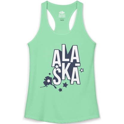 Alaska Stars Bold Typography Shirt Ladies Tank Top – Solid Mint – Alaska Cruise Shirts