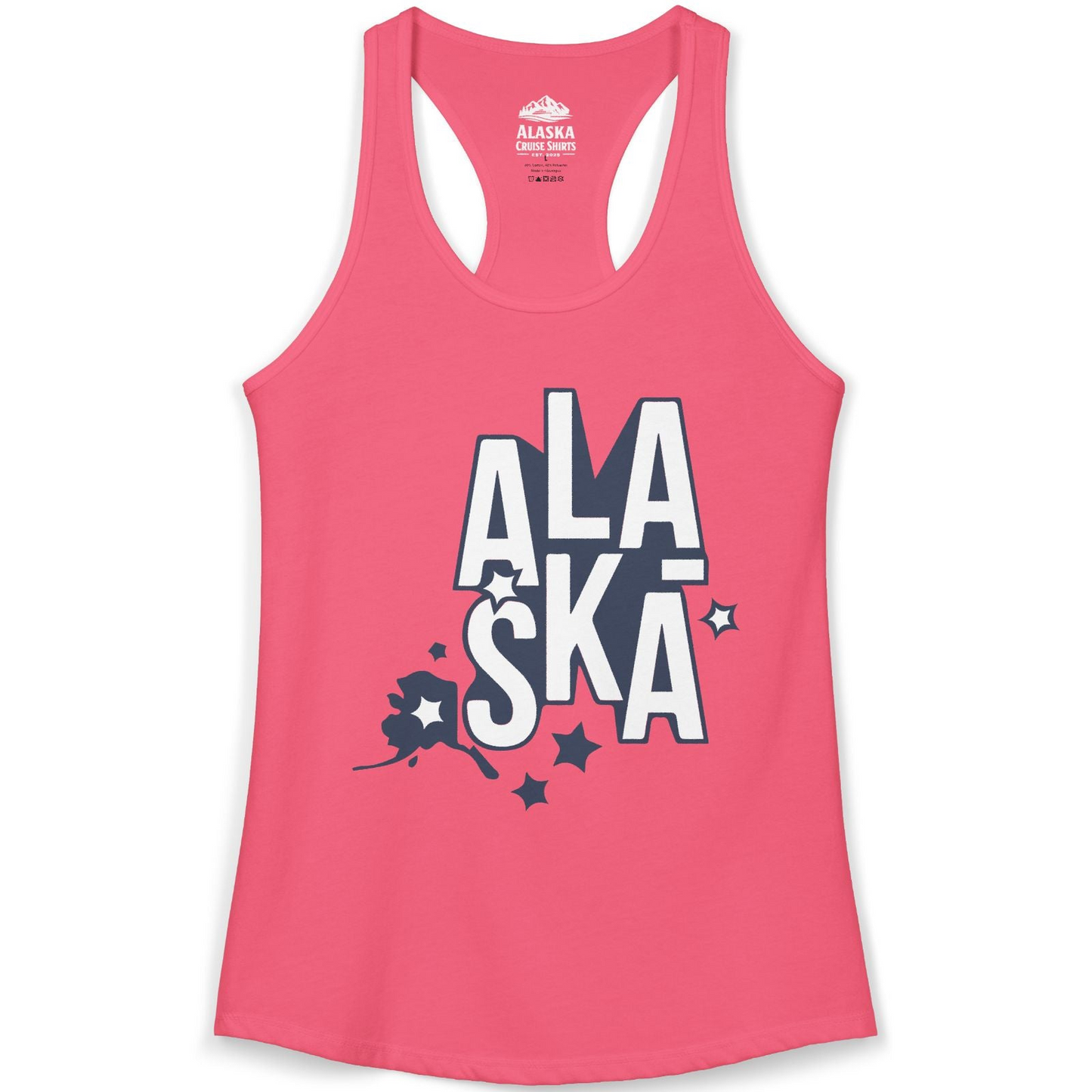 Alaska Stars Bold Typography Shirt Ladies Tank Top – Hot Pink – Alaska Cruise Shirts