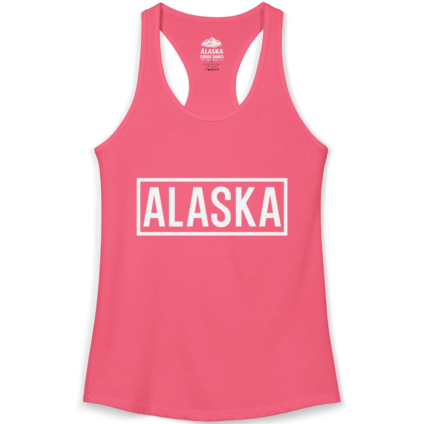 Alaska Bold Text Minimalist Monochrome Graphic Shirt for Travelers — Ladies Tank Ladies Tank Top – Hot Pink – Alaska Cruise Shirts
