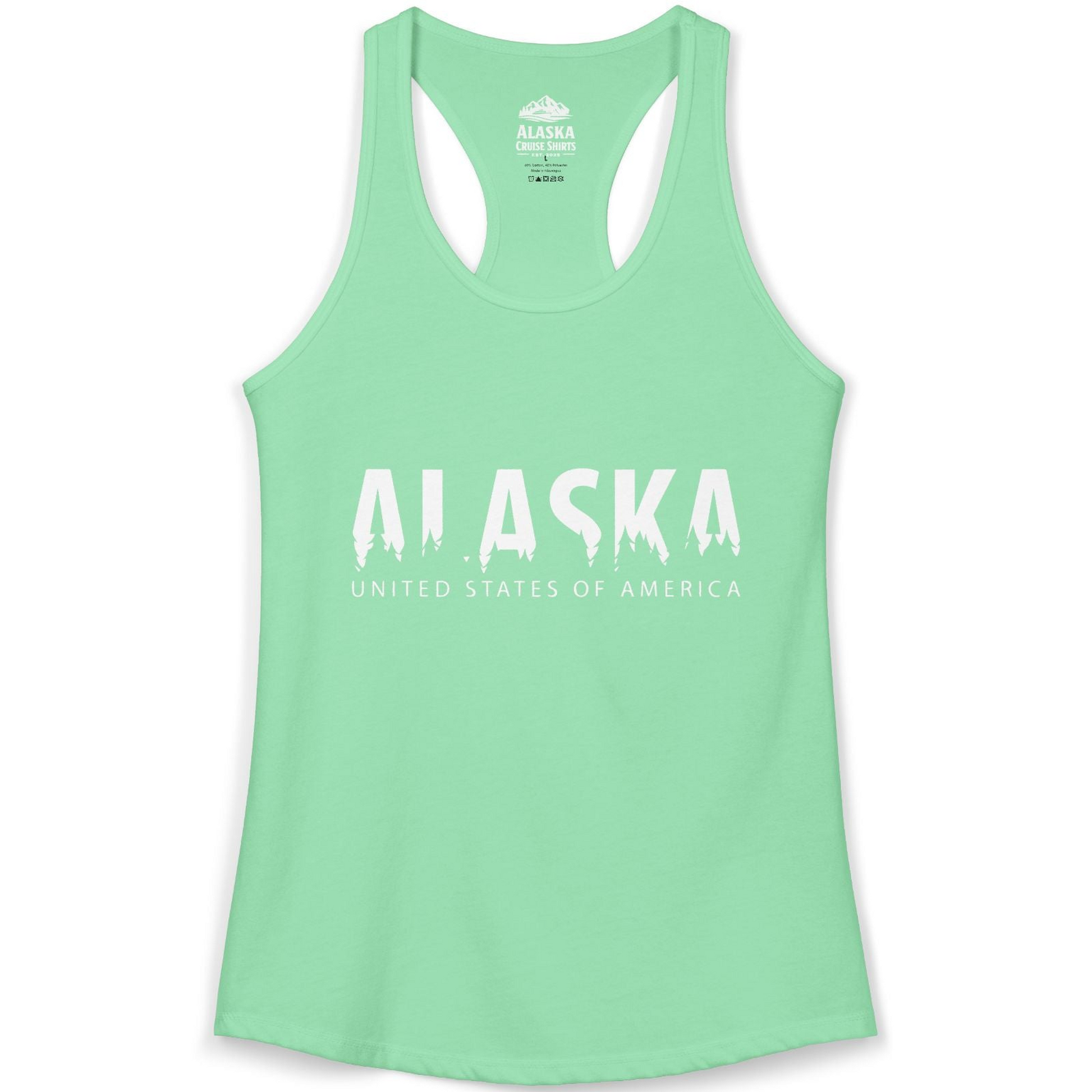 Alaska United States Typography Shirt Ladies Tank Top – Solid Mint – Alaska Cruise Shirts