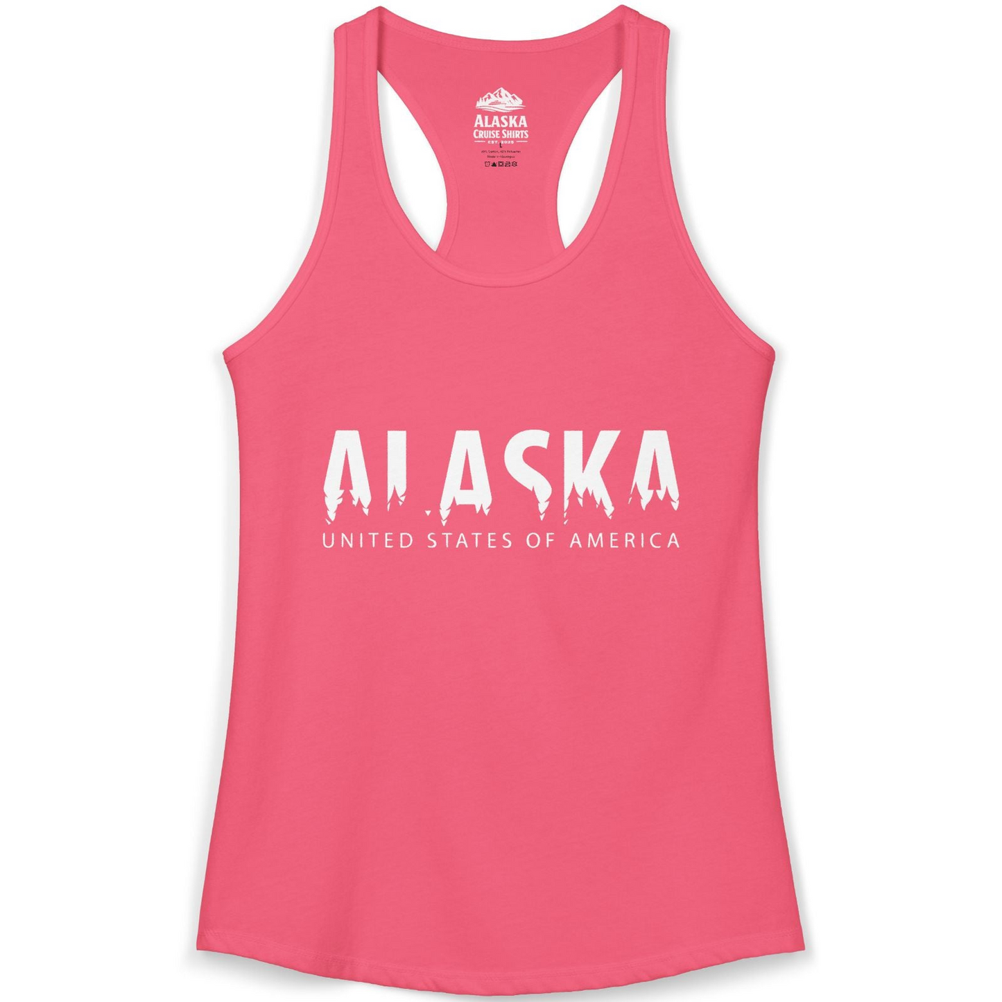 Alaska United States Typography Shirt Ladies Tank Top – Hot Pink – Alaska Cruise Shirts