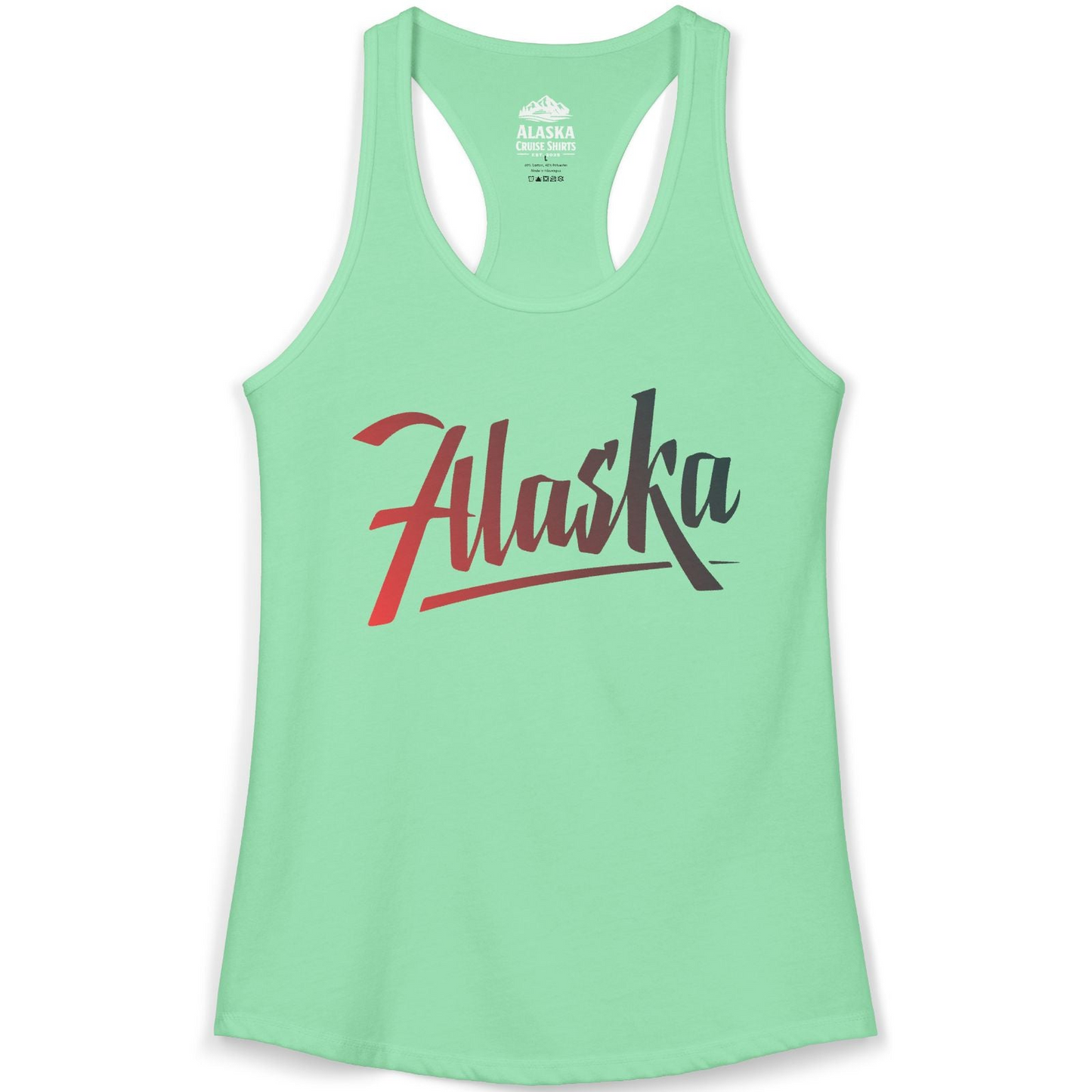 Alaska Script Wordmark Shirt Ladies Tank Top – Solid Mint – Alaska Cruise Shirts