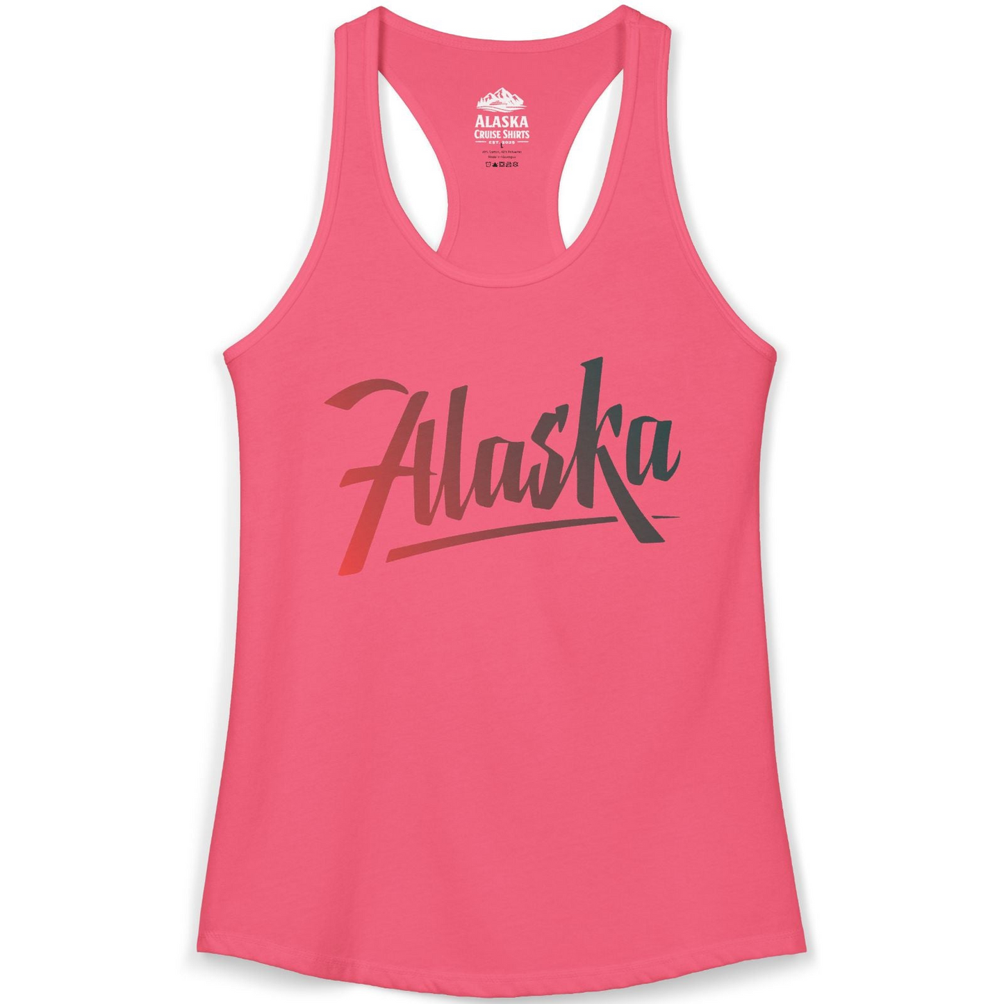 Alaska Script Wordmark Shirt Ladies Tank Top – Hot Pink – Alaska Cruise Shirts