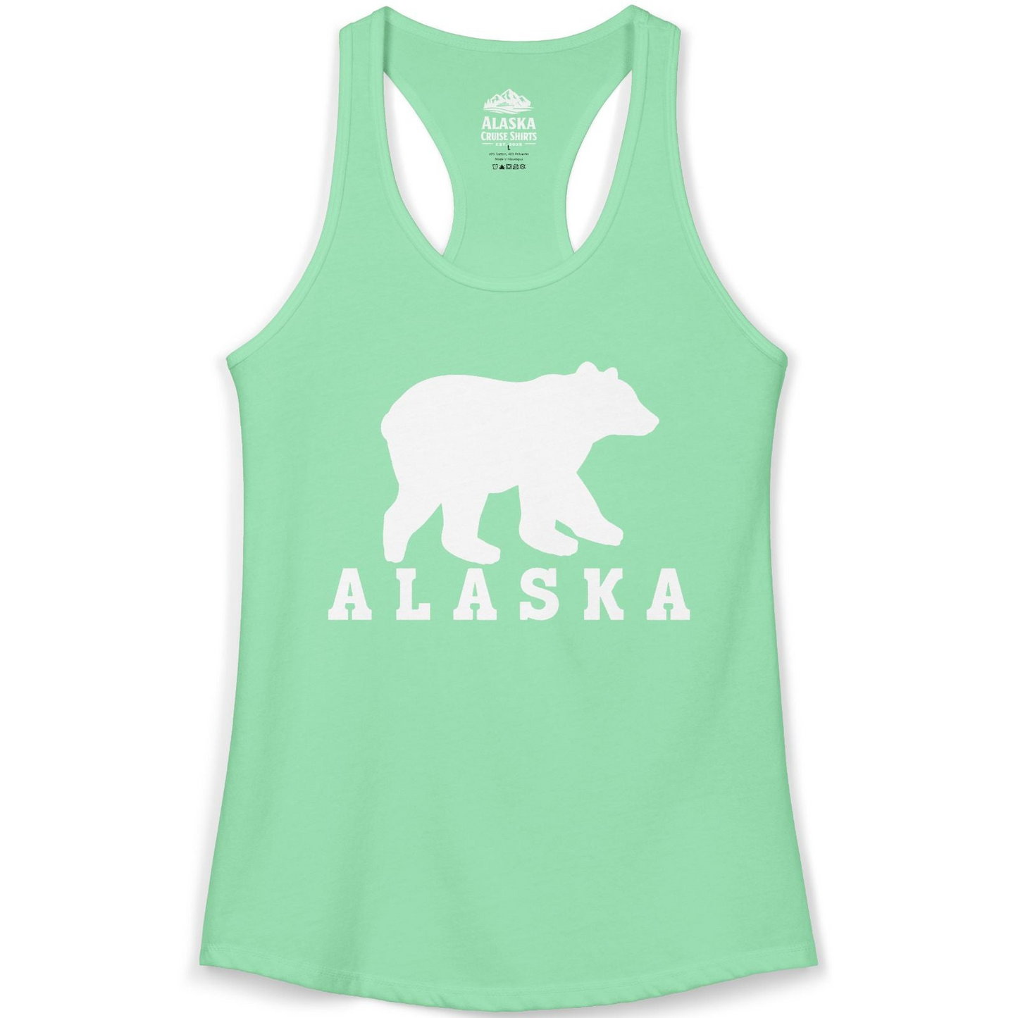 Alaska Bear Silhouette Shirt Ladies Tank Top – Solid Mint – Alaska Cruise Shirts