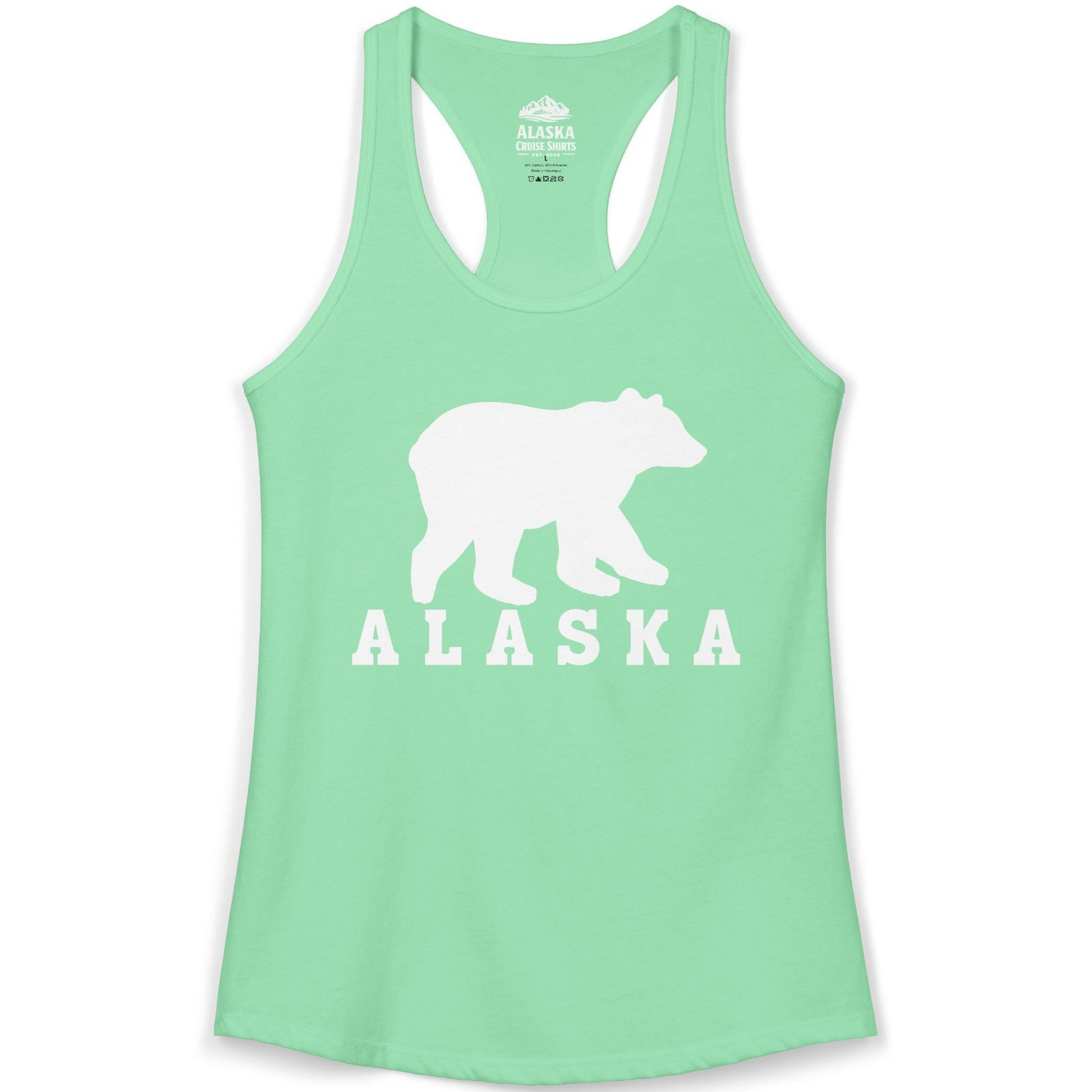 Alaska Bear Silhouette Shirt Ladies Tank Top – Solid Mint – Alaska Cruise Shirts