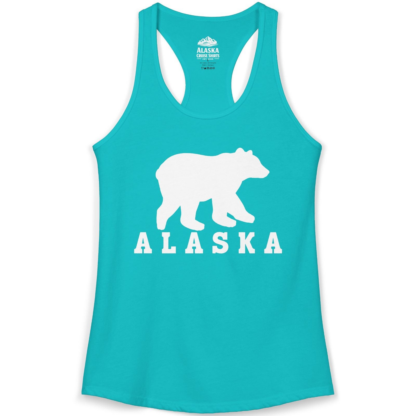 Alaska Bear Silhouette Shirt Ladies Tank Top – Tahiti Blue – Alaska Cruise Shirts