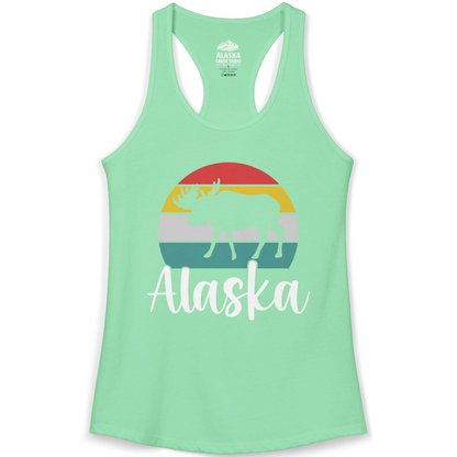 Retro Alaska Moose Silhouette Shirt Ladies Tank Top – Solid Mint – Alaska Cruise Shirts