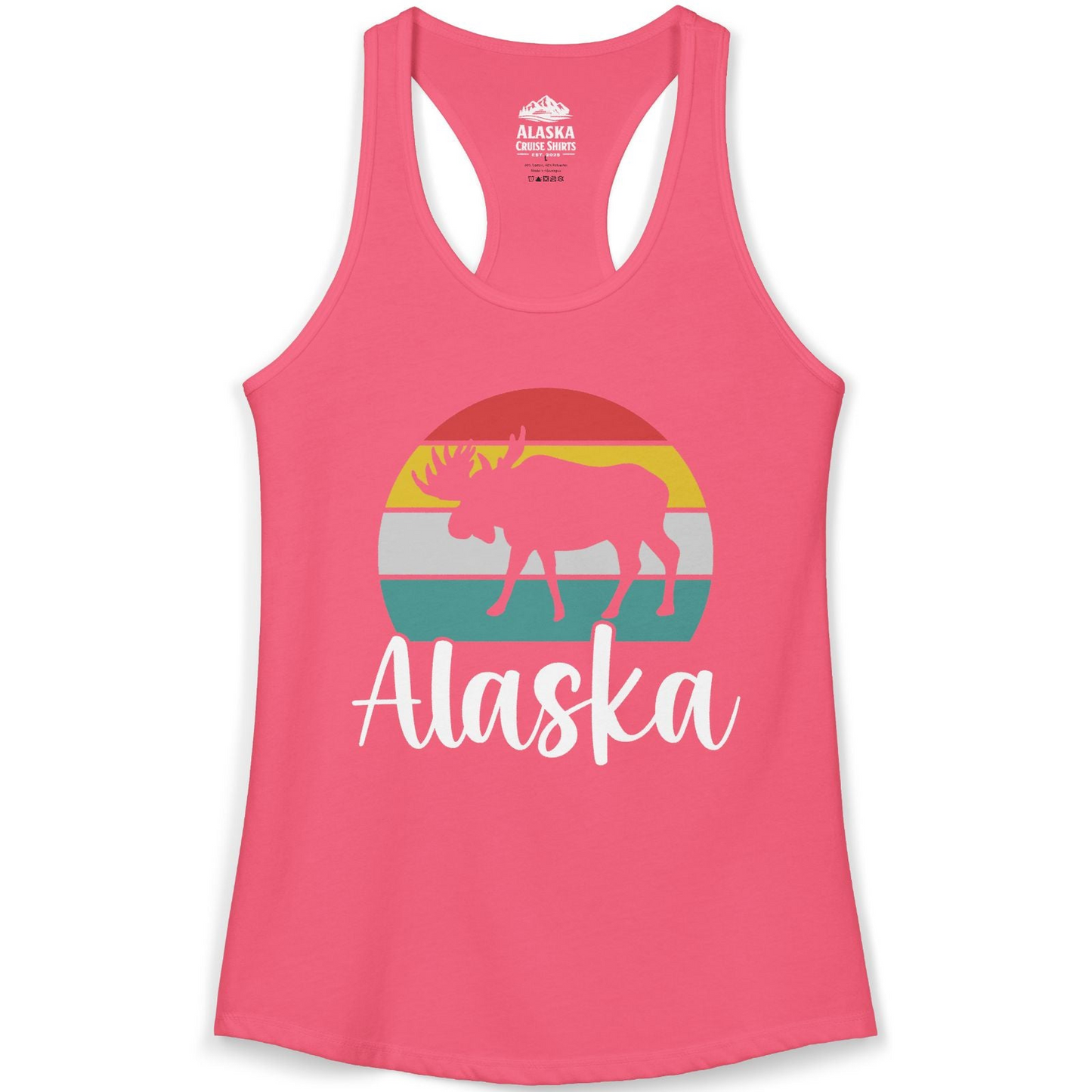 Retro Alaska Moose Silhouette Shirt Ladies Tank Top – Hot Pink – Alaska Cruise Shirts