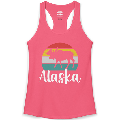 Retro Alaska Moose Silhouette Shirt Ladies Tank Top – Hot Pink – Alaska Cruise Shirts
