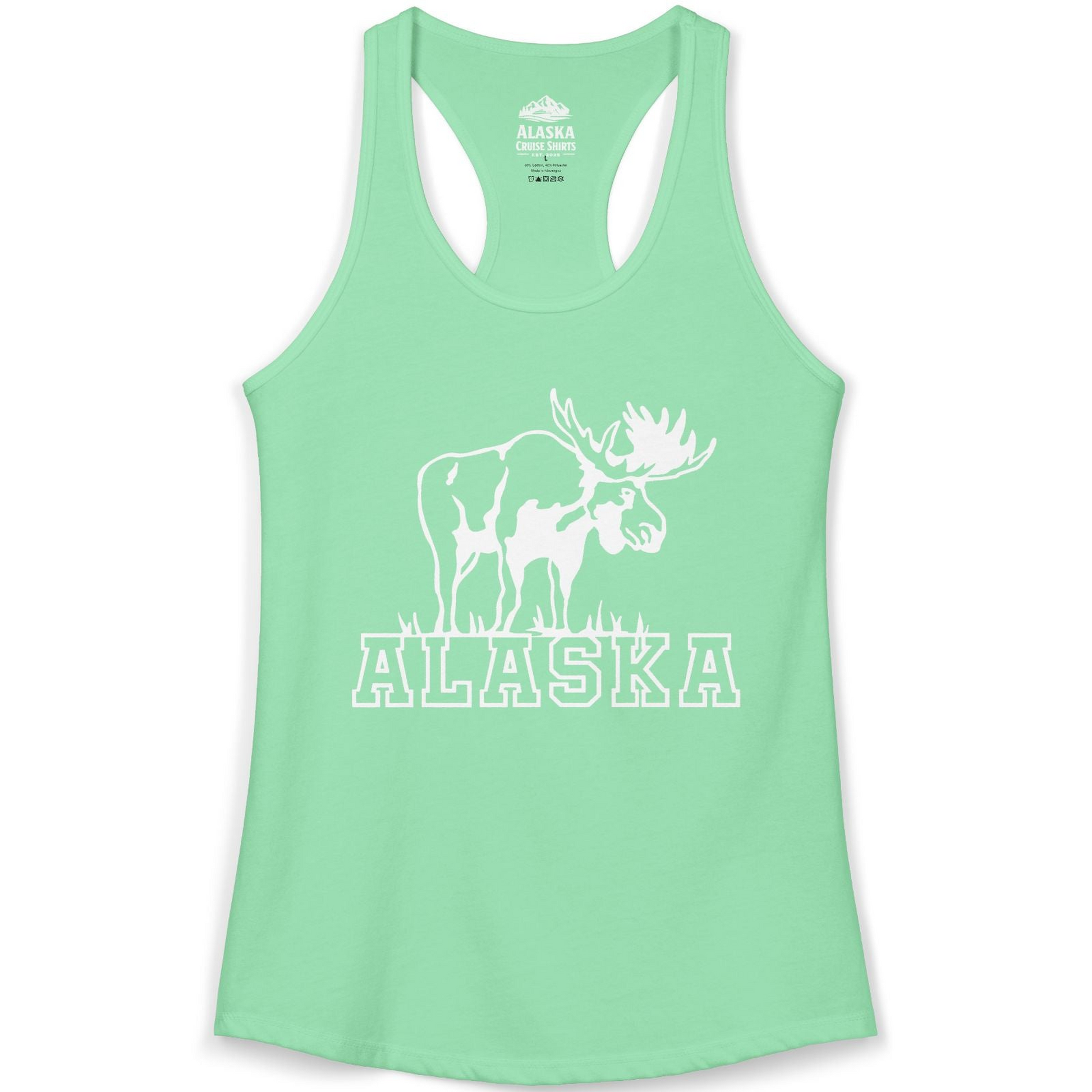 Alaska Moose Silhouette Shirt Ladies Tank Top – Solid Mint – Alaska Cruise Shirts