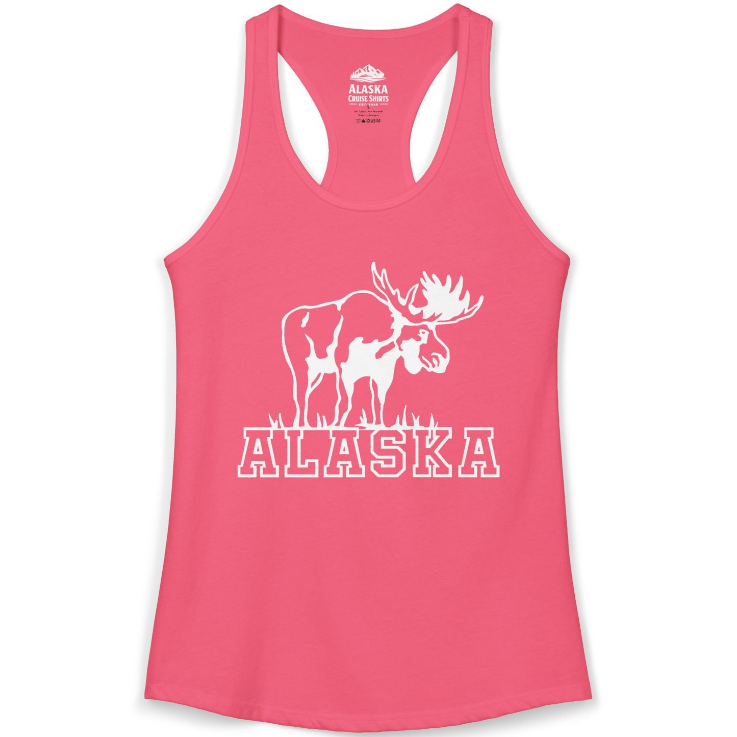 Alaska Moose Silhouette Shirt Ladies Tank Top – Hot Pink – Alaska Cruise Shirts
