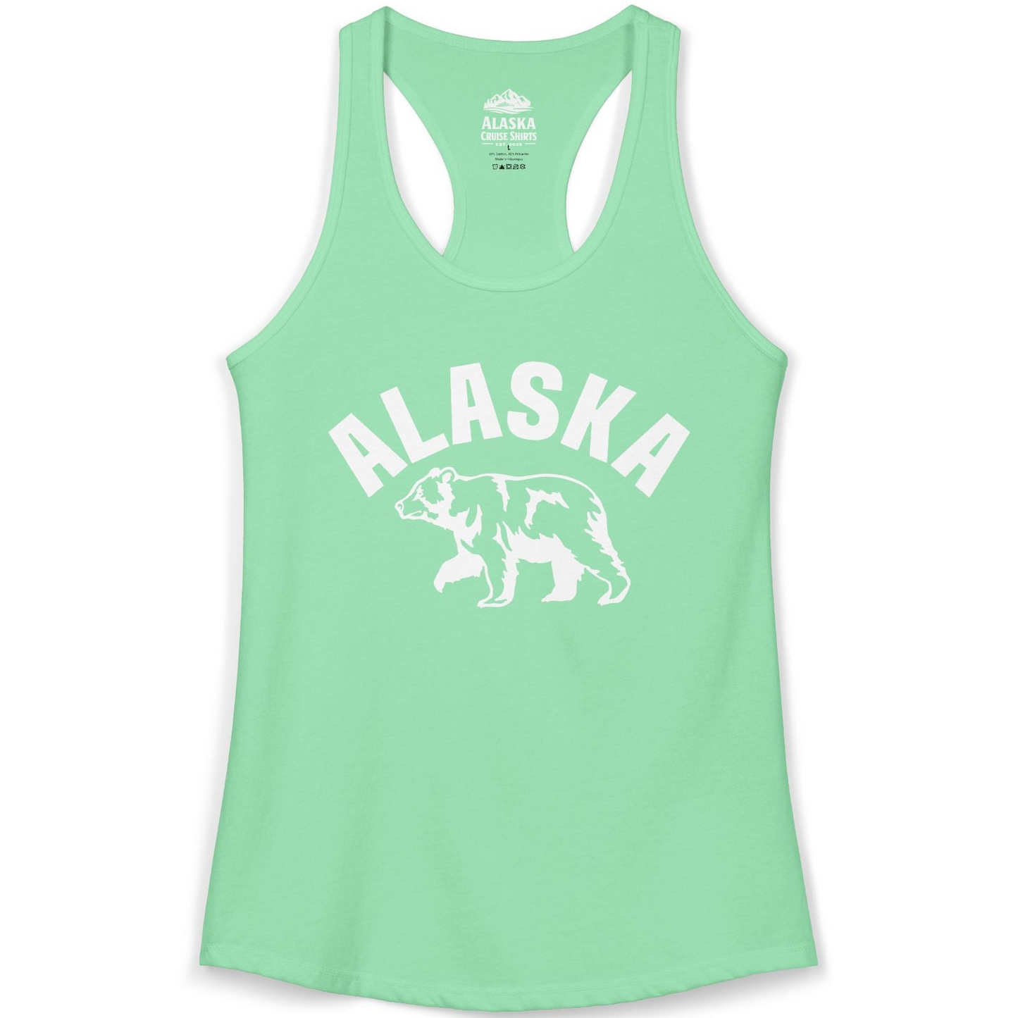 Alaska Bear Silhouette Wildlife Shirt Ladies Tank Top – Solid Mint – Alaska Cruise Shirts