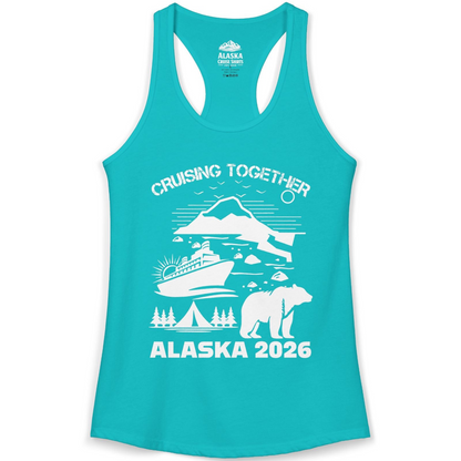 Alaska Cruise 2026 Family Adventure Bear Mountain Nature Shirt — Ladies Tank Ladies Tank Top – Tahiti Blue – Alaska Cruise Shirts
