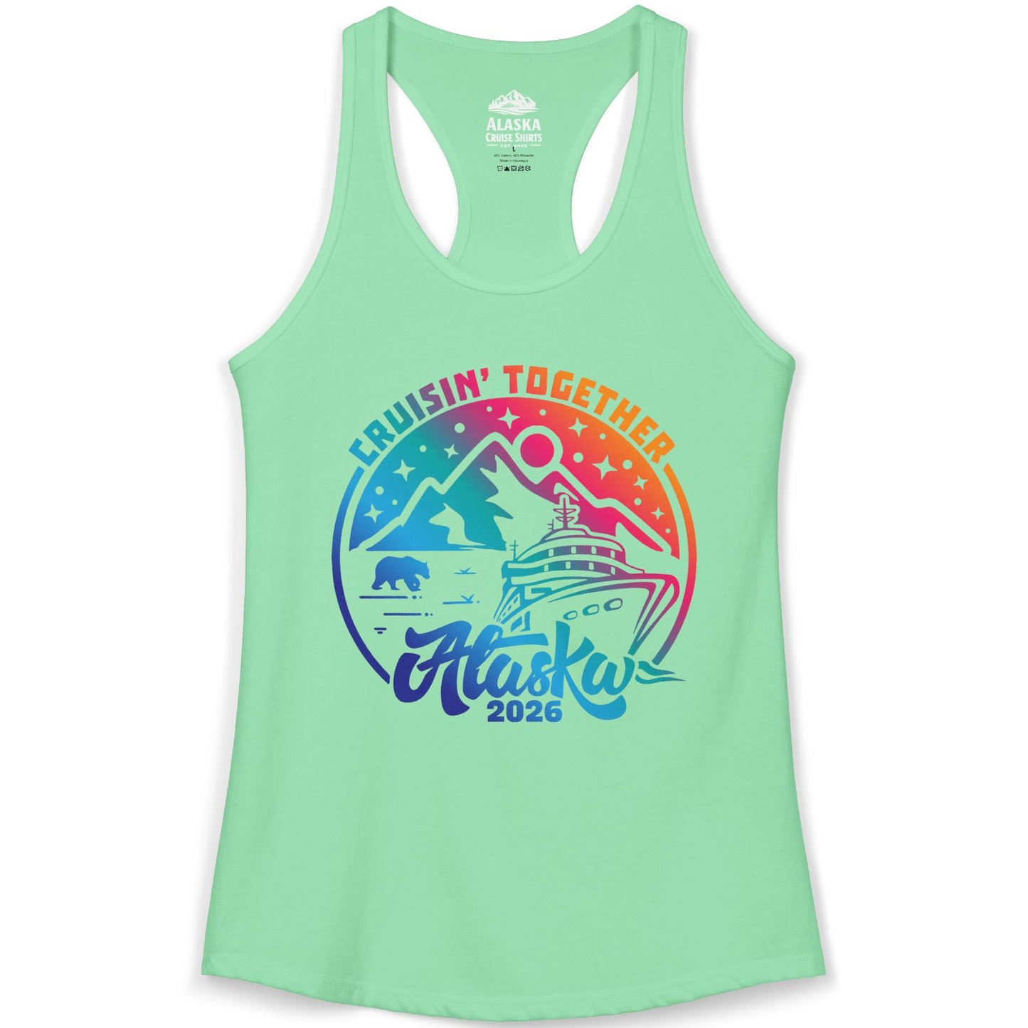 Alaska Cruise Adventure Mountains Wildlife Retro Family Group Shirt 2026 — Ladies Tank Ladies Tank Top – Solid Mint – Alaska Cruise Shirts