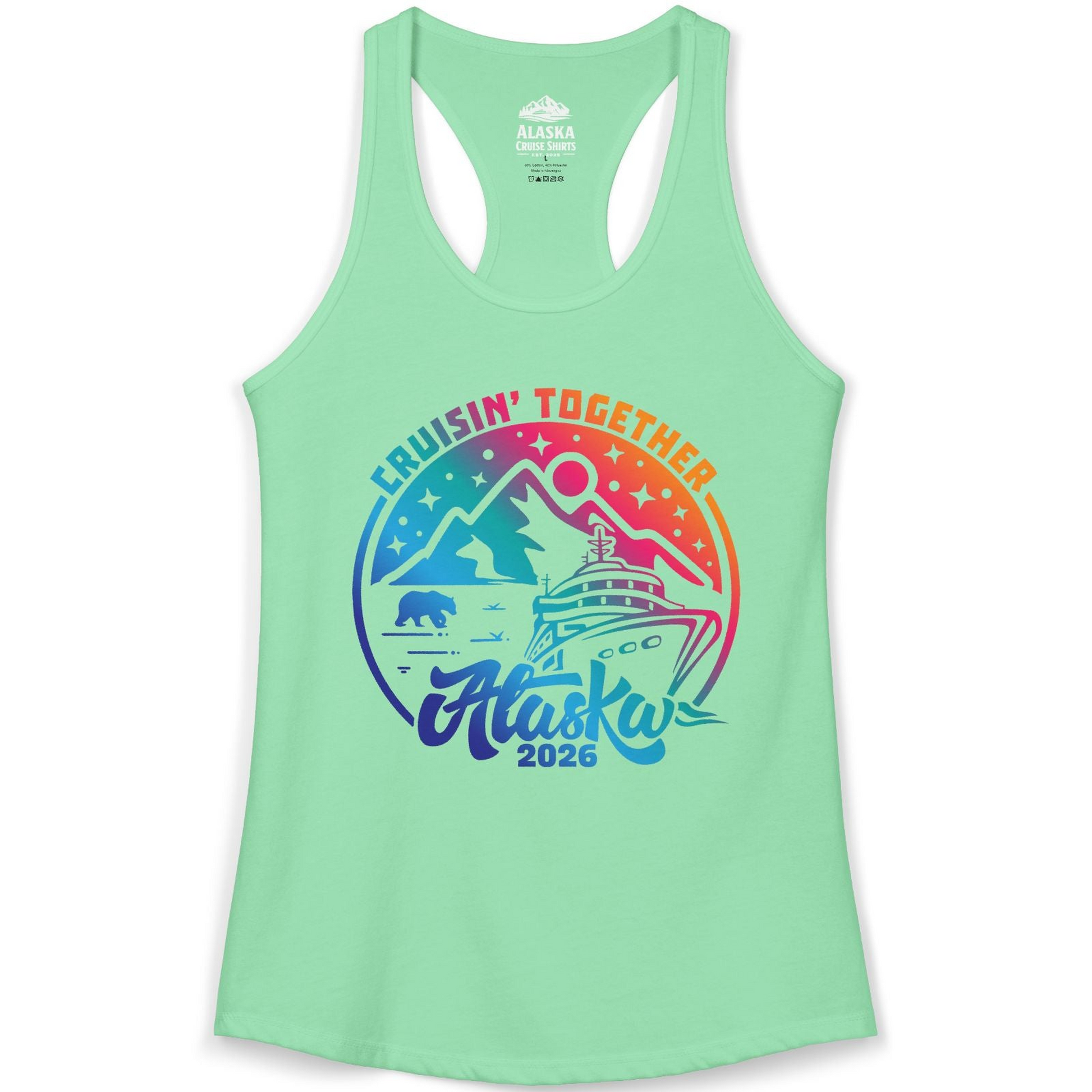 Alaska Cruise Adventure Mountains Wildlife Retro Family Group Shirt 2026 — Ladies Tank Ladies Tank Top – Solid Mint – Alaska Cruise Shirts