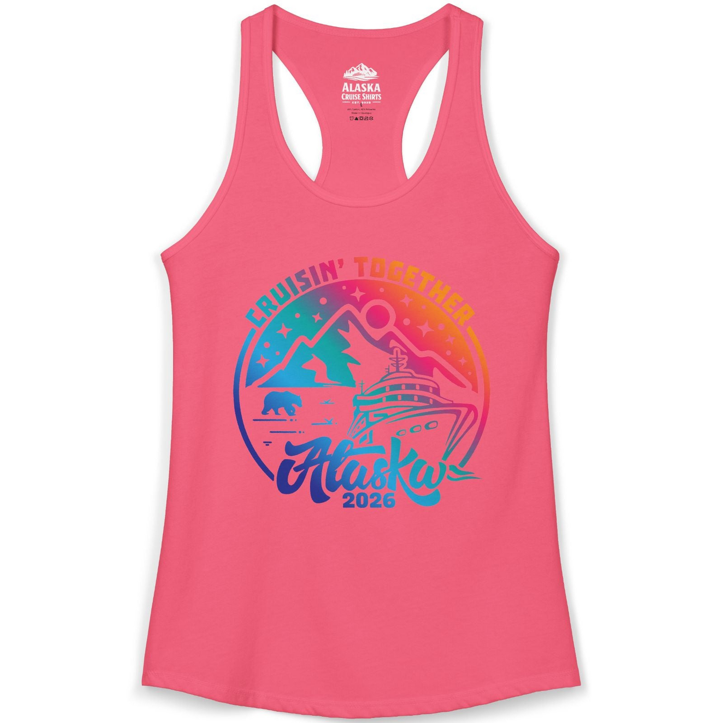 Alaska Cruise Adventure Mountains Wildlife Retro Family Group Shirt 2026 — Ladies Tank Ladies Tank Top – Hot Pink – Alaska Cruise Shirts