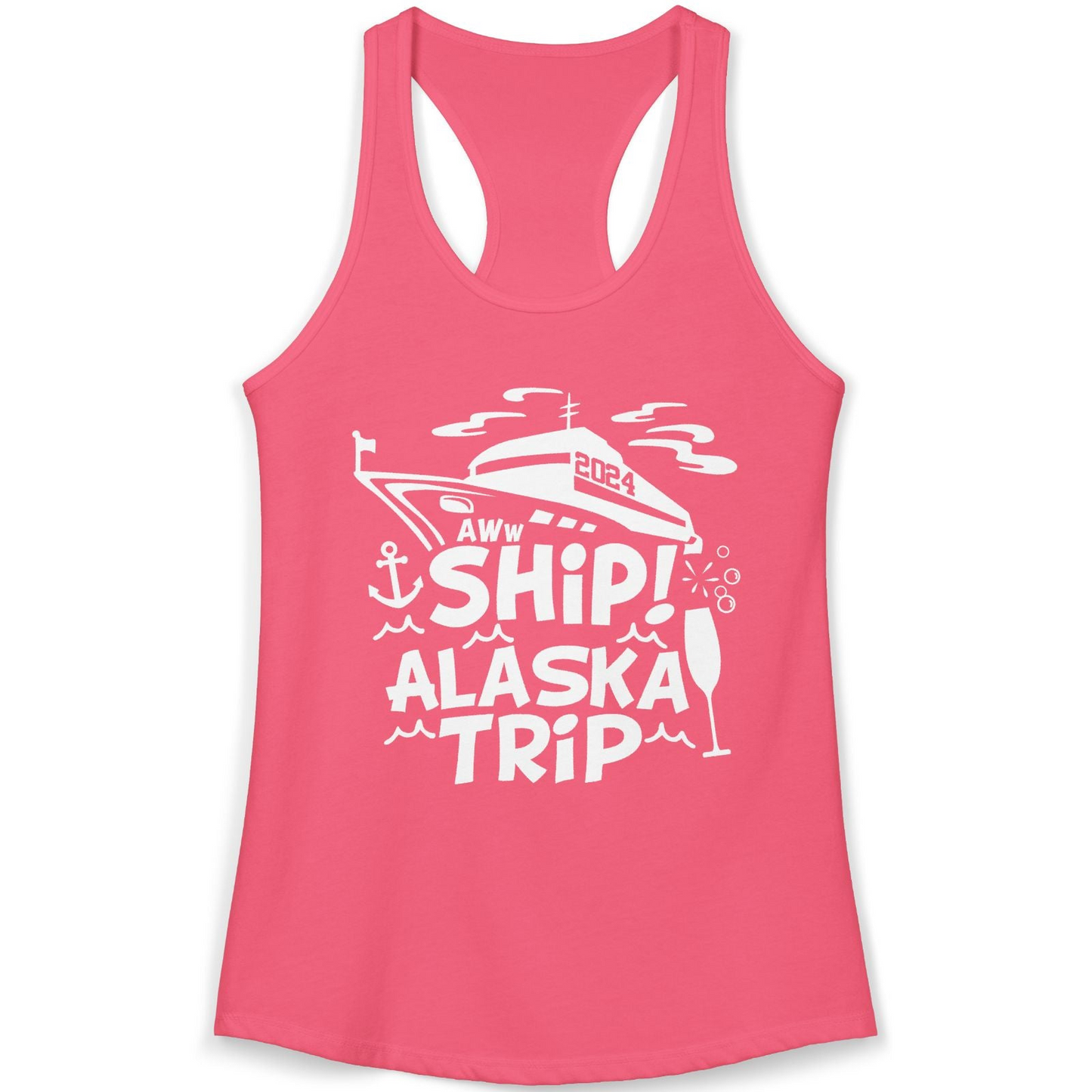 Aww Ship Alaska Cruise Shirt Ladies Tank Top – Hot Pink – Alaska Cruise Shirts