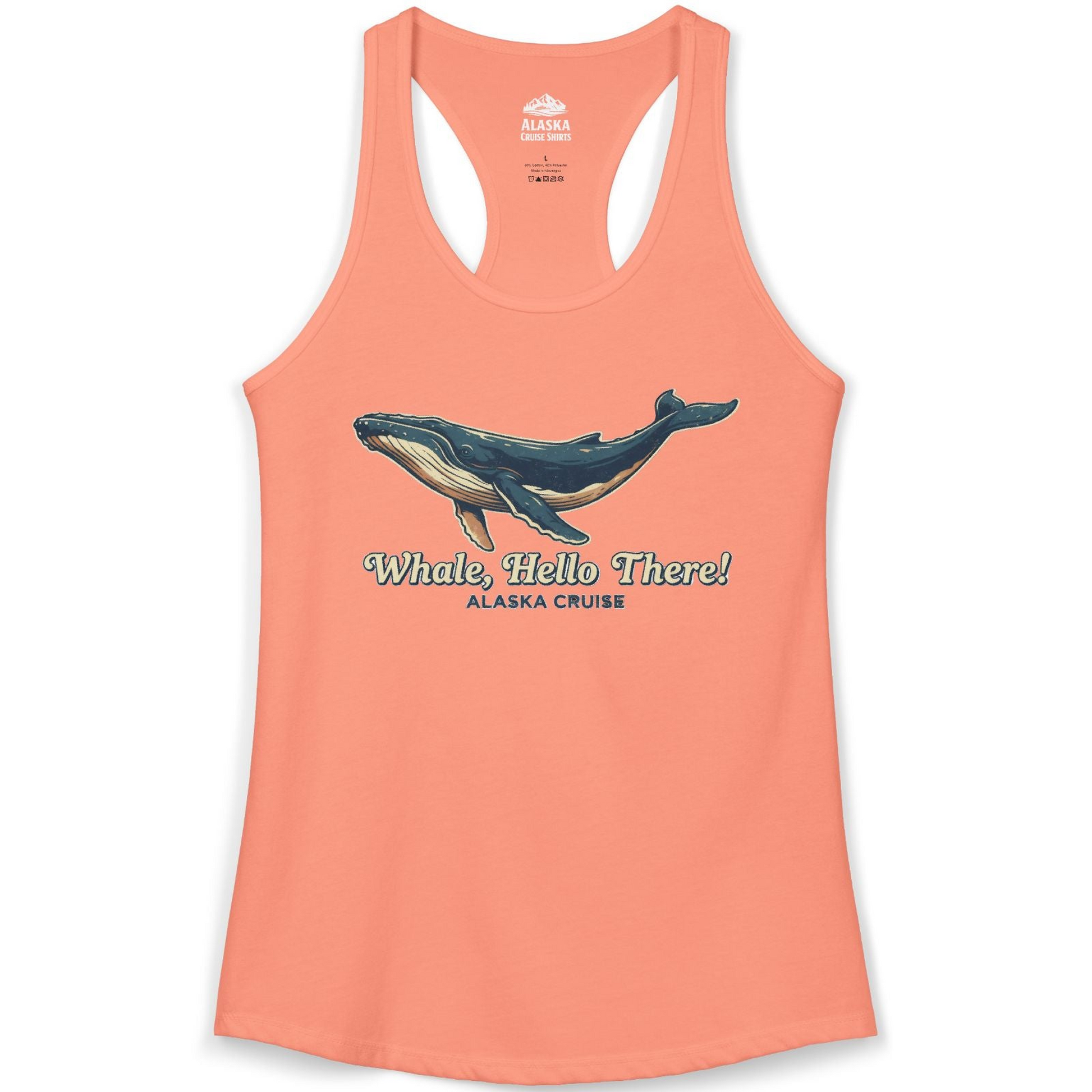 Whale Hello There Alaska Cruise Shirt Ladies Tank Top – Solid Light Orange – Alaska Cruise Shirts