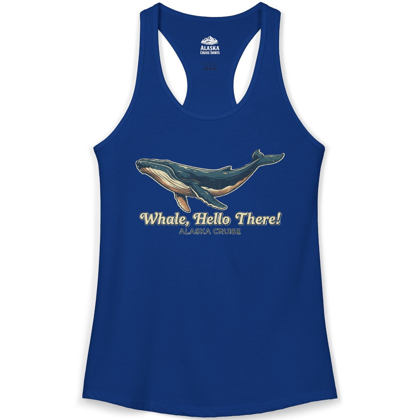 Whale Hello There Alaska Cruise Shirt Ladies Tank Top – Solid Royal – Alaska Cruise Shirts