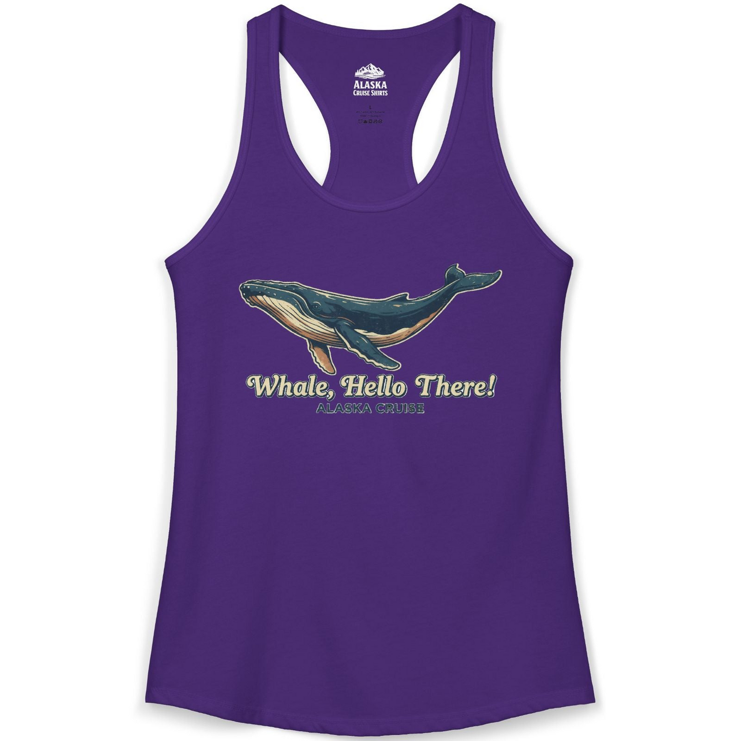 Whale Hello There Alaska Cruise Shirt Ladies Tank Top – Solid Purple Rush – Alaska Cruise Shirts