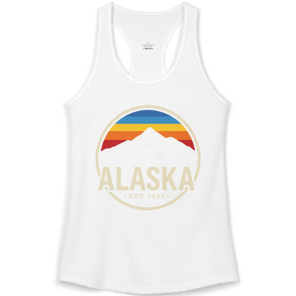 Alaska Vintage Mountain Sunset Shirt Ladies Tank Top – White – Alaska Cruise Shirts