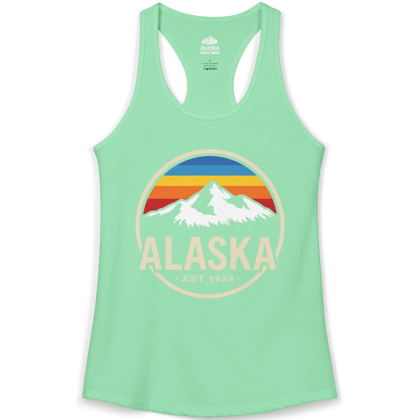 Alaska Vintage Mountain Sunset Shirt Ladies Tank Top – Solid Mint – Alaska Cruise Shirts