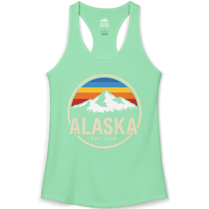 Alaska Vintage Mountain Sunset Shirt Ladies Tank Top – Solid Mint – Alaska Cruise Shirts