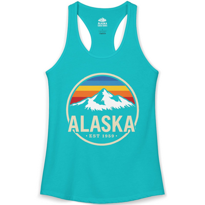 Alaska Vintage Mountain Sunset Shirt Ladies Tank Top – Tahiti Blue – Alaska Cruise Shirts
