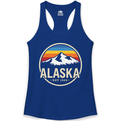 Alaska Vintage Mountain Sunset Shirt Ladies Tank Top – Solid Royal – Alaska Cruise Shirts