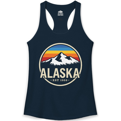 Alaska Vintage Mountain Sunset Shirt Ladies Tank Top – Solid Midnight Navy – Alaska Cruise Shirts