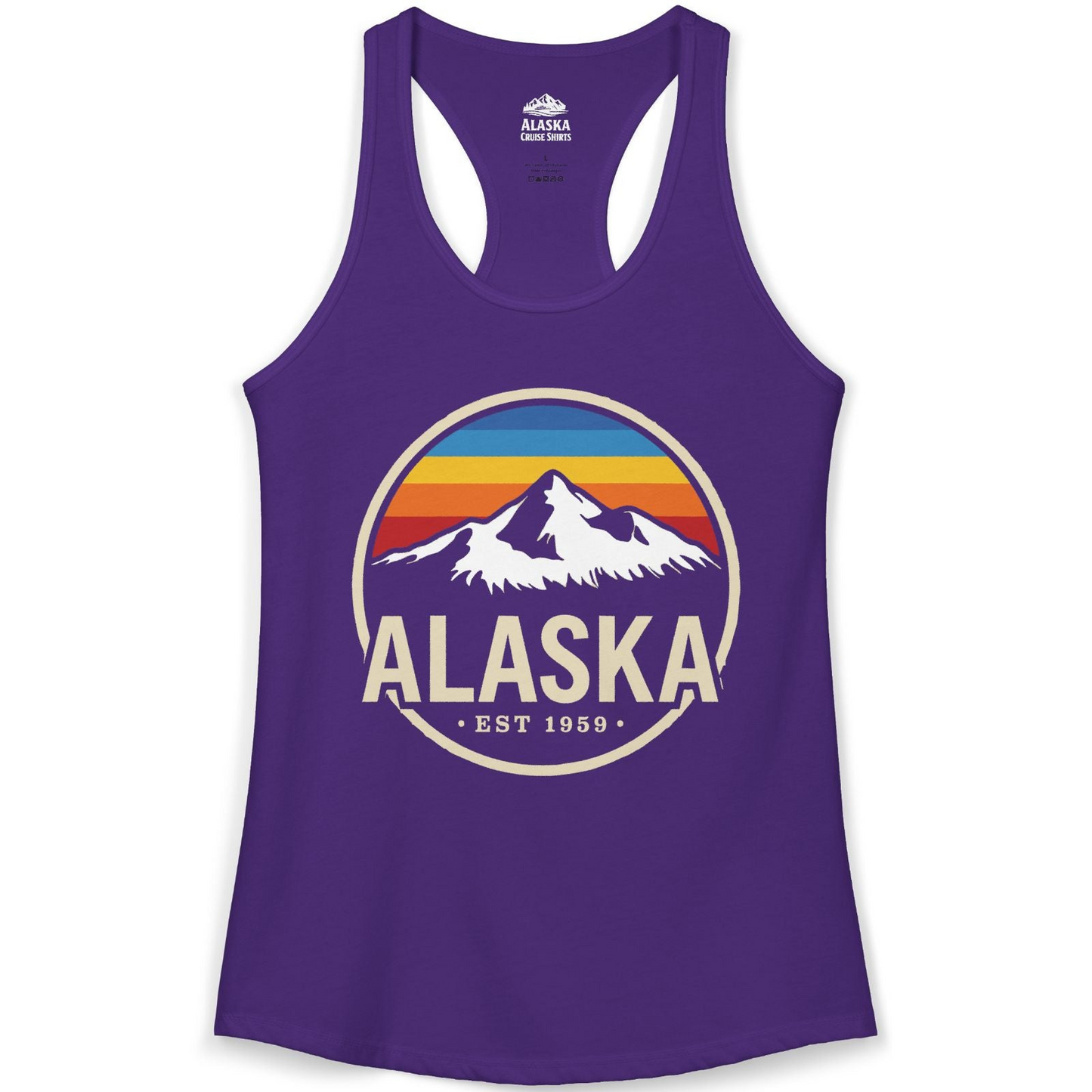 Alaska Vintage Mountain Sunset Shirt Ladies Tank Top – Solid Purple Rush – Alaska Cruise Shirts