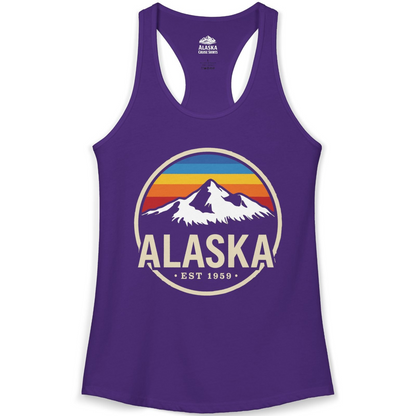 Alaska Vintage Mountain Sunset Shirt Ladies Tank Top – Solid Purple Rush – Alaska Cruise Shirts