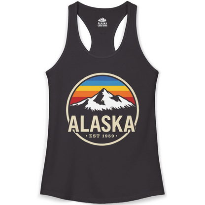 Alaska Vintage Mountain Sunset Shirt Ladies Tank Top – Black – Alaska Cruise Shirts