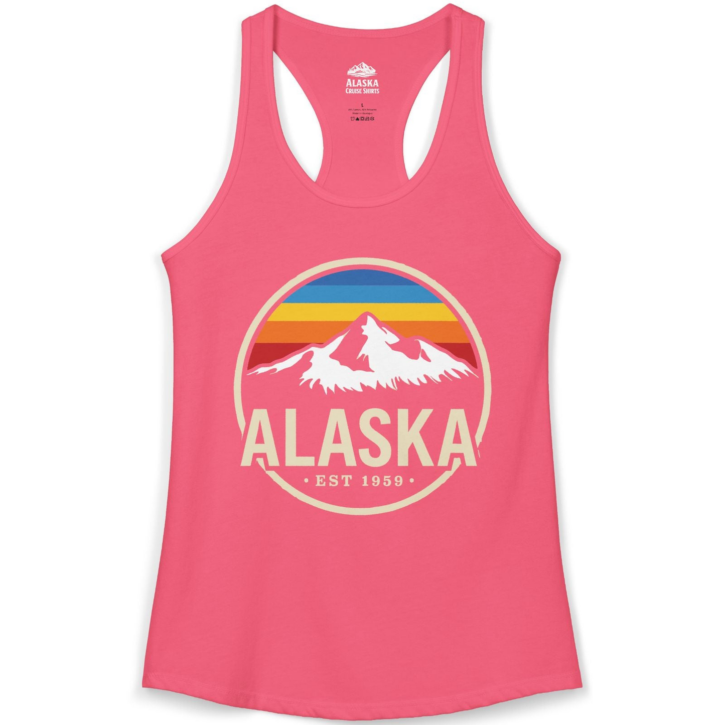 Alaska Vintage Mountain Sunset Shirt Ladies Tank Top – Hot Pink – Alaska Cruise Shirts