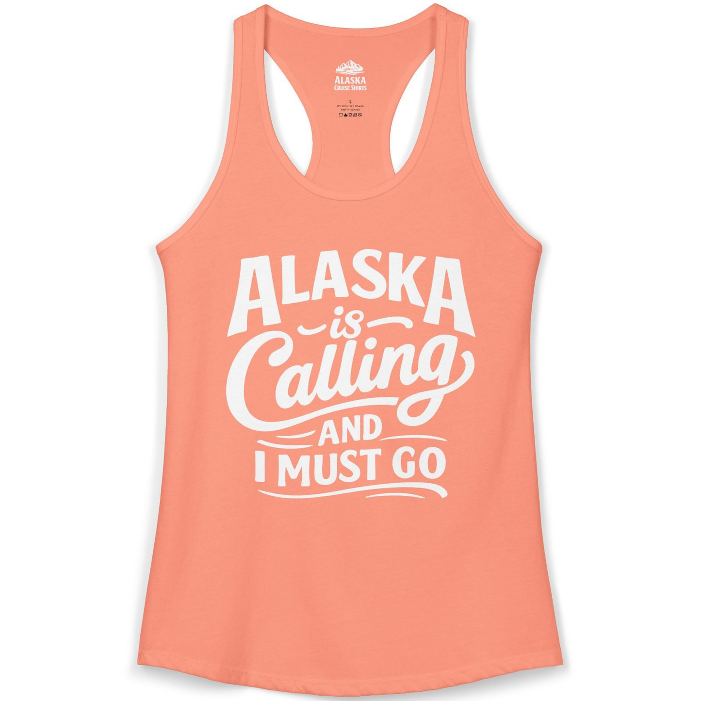 Alaska Is Calling Adventure Typography Shirt Ladies Tank Top – Solid Light Orange – Alaska Cruise Shirts