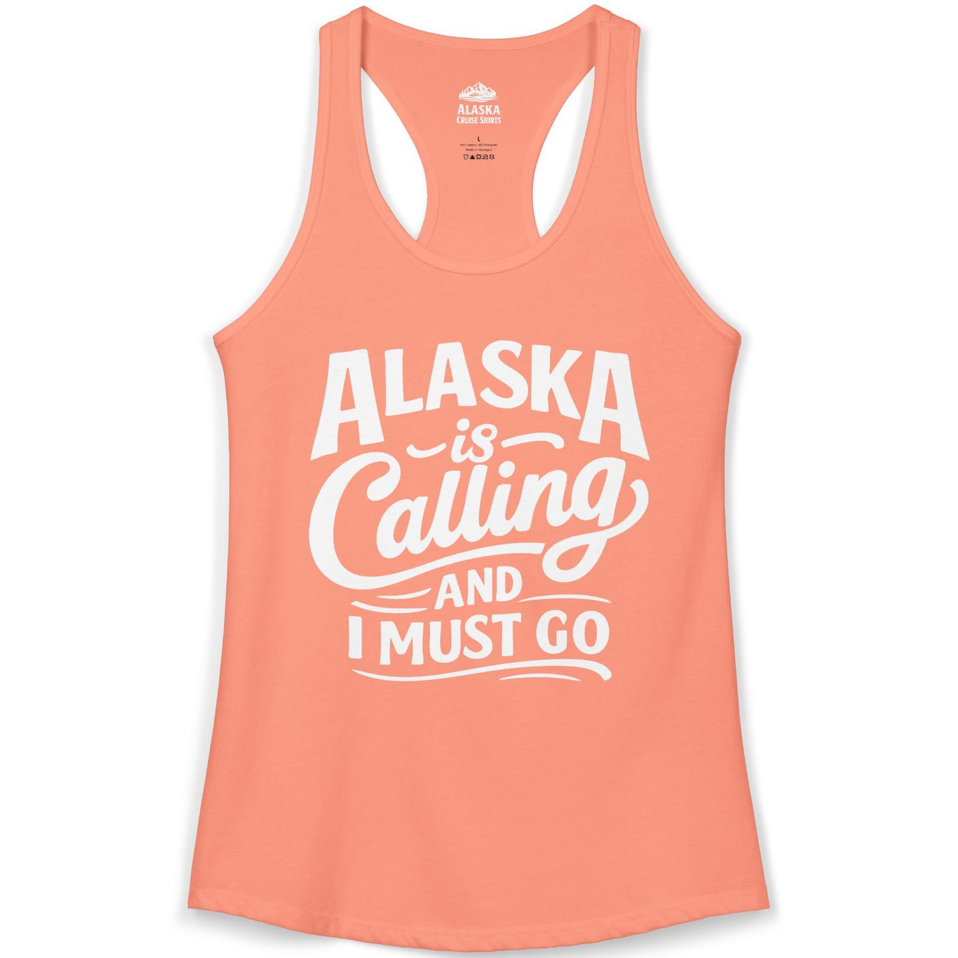 Alaska Is Calling Adventure Typography Shirt Ladies Tank Top – Solid Light Orange – Alaska Cruise Shirts